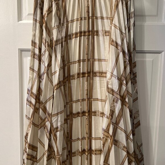 Ralph Lauren Women's Belt-Print Pleated Metallic Multi Cream Skirt, size 4 - Picture 2 of 9